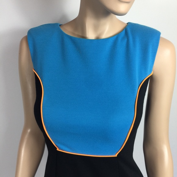 Asos Petite Color Block Sheath Dress Shoulder Pads Size 6 P Petite - Picture 2 of 8